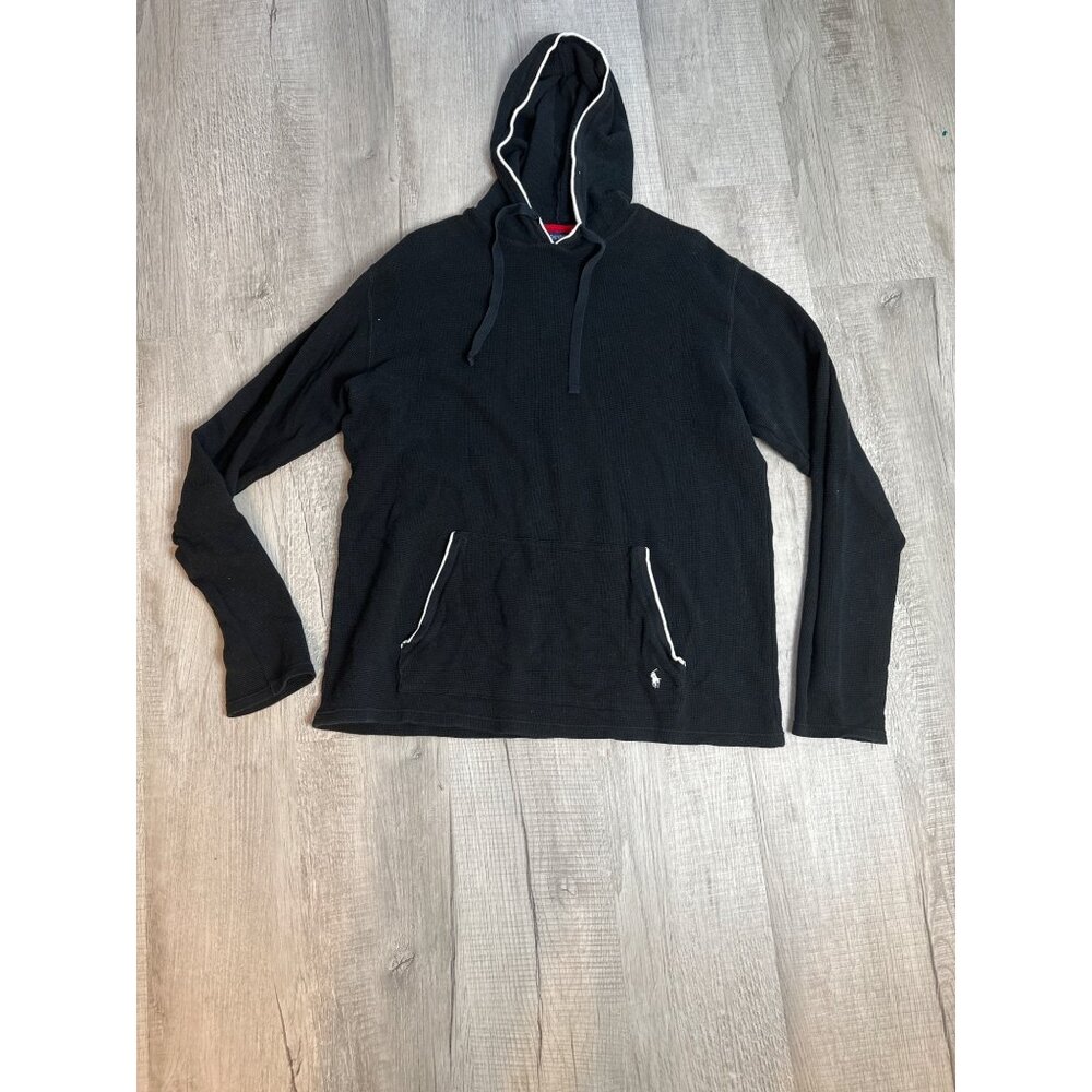 Polo Ralph Lauren  Women's Black Waffle-Knit Thermal Hoodie‎ L
